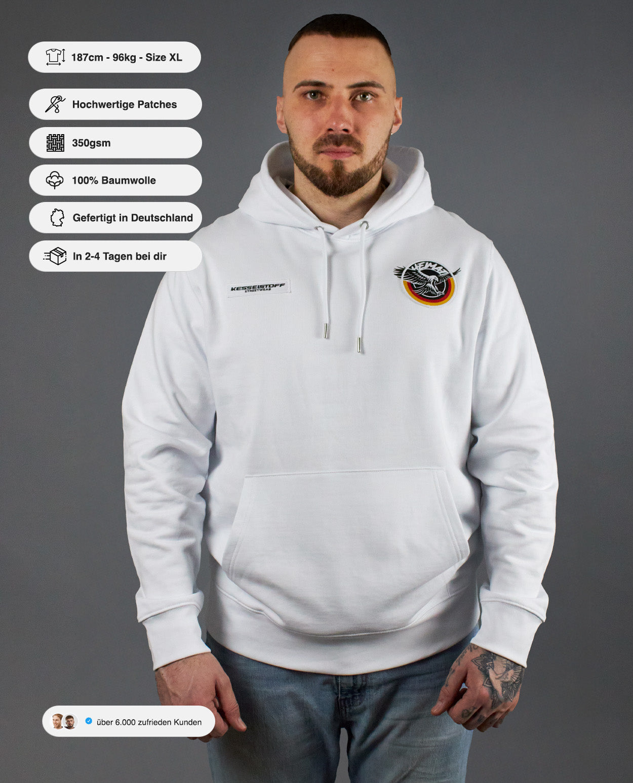 Hoodie Eagle Patch White