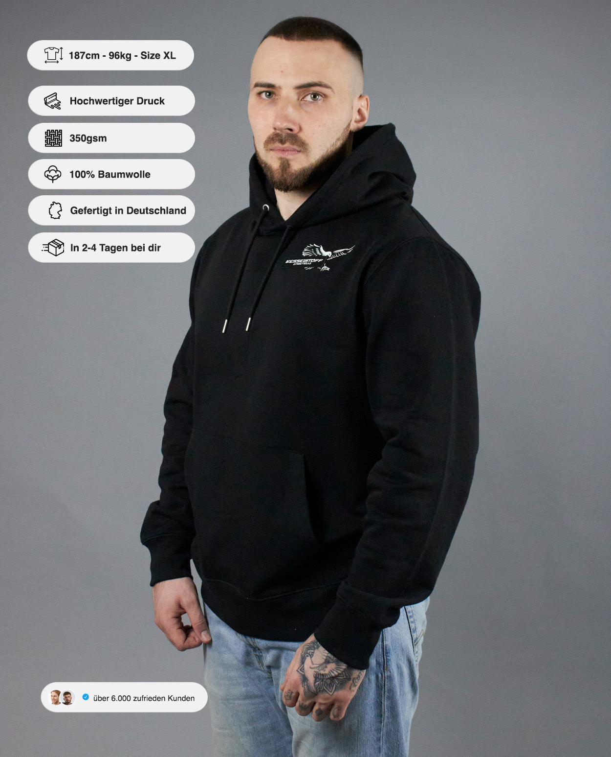 Hoodie Eagle Print Black