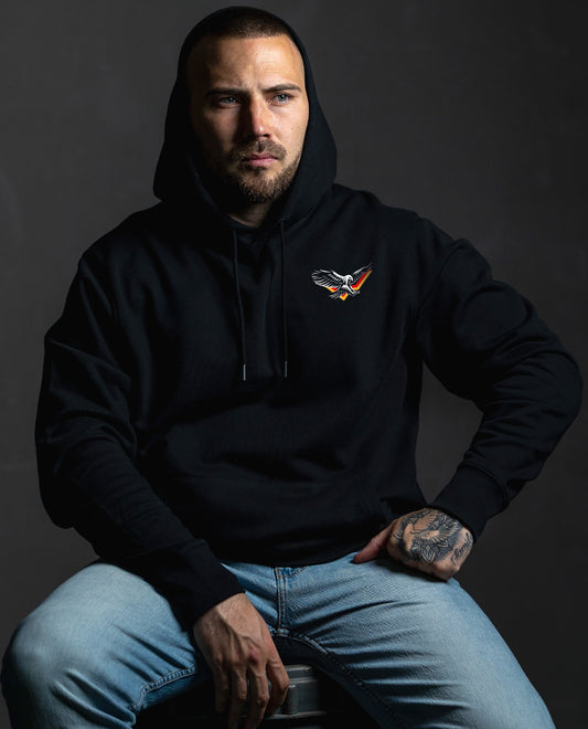 Hoodie Eagle Print Brust Black