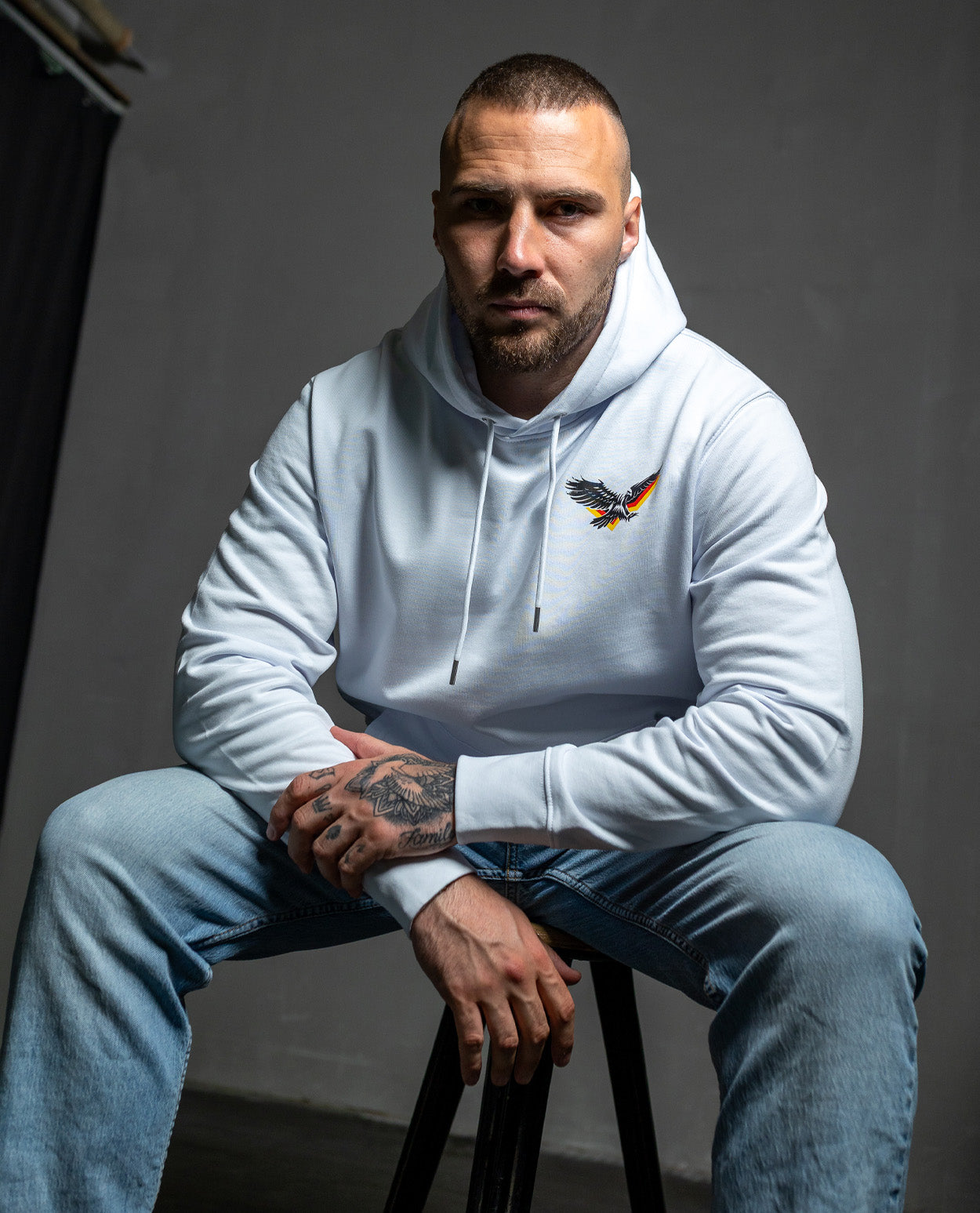 Hoodie Eagle Print Brust White