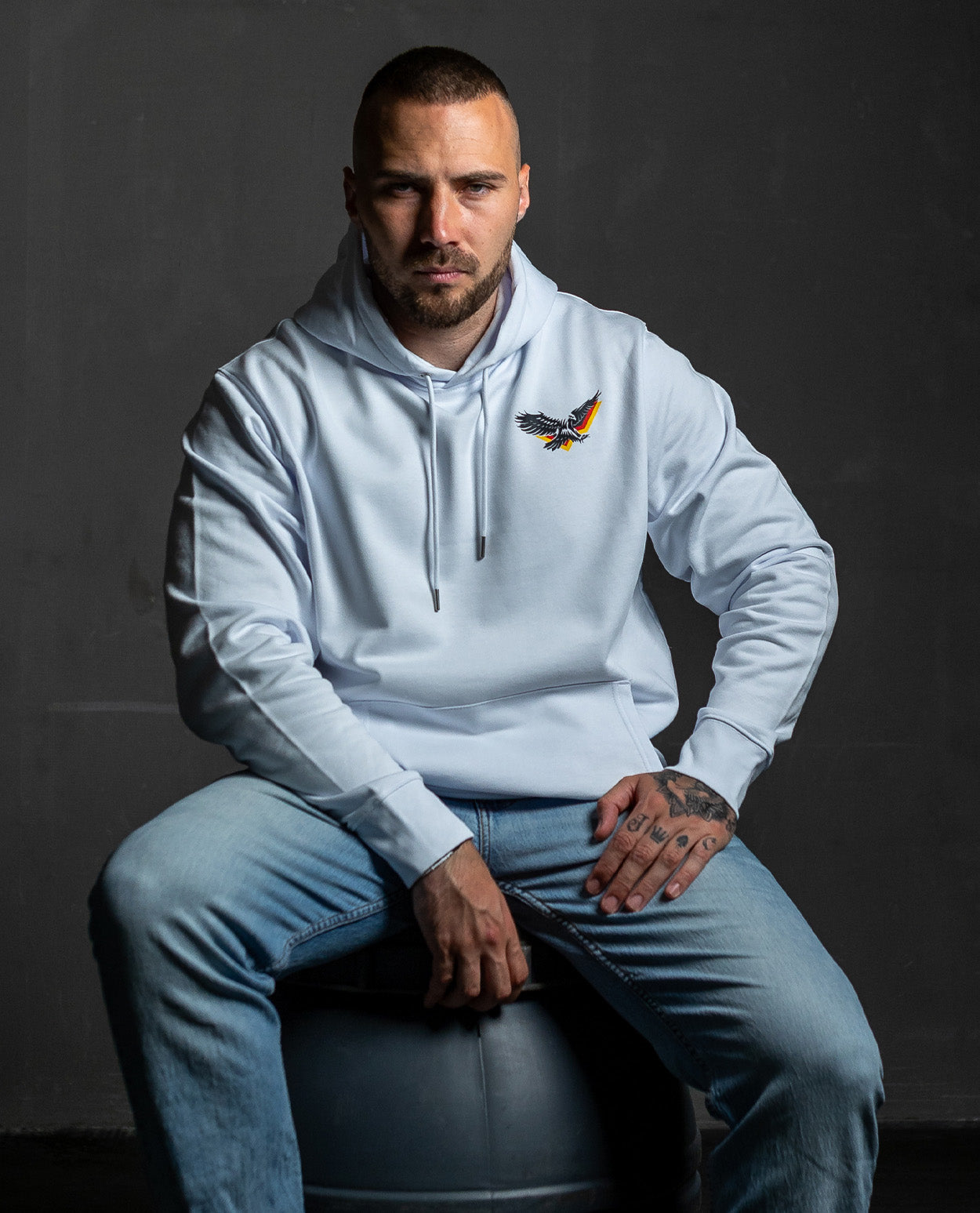 Hoodie Eagle Print Brust White